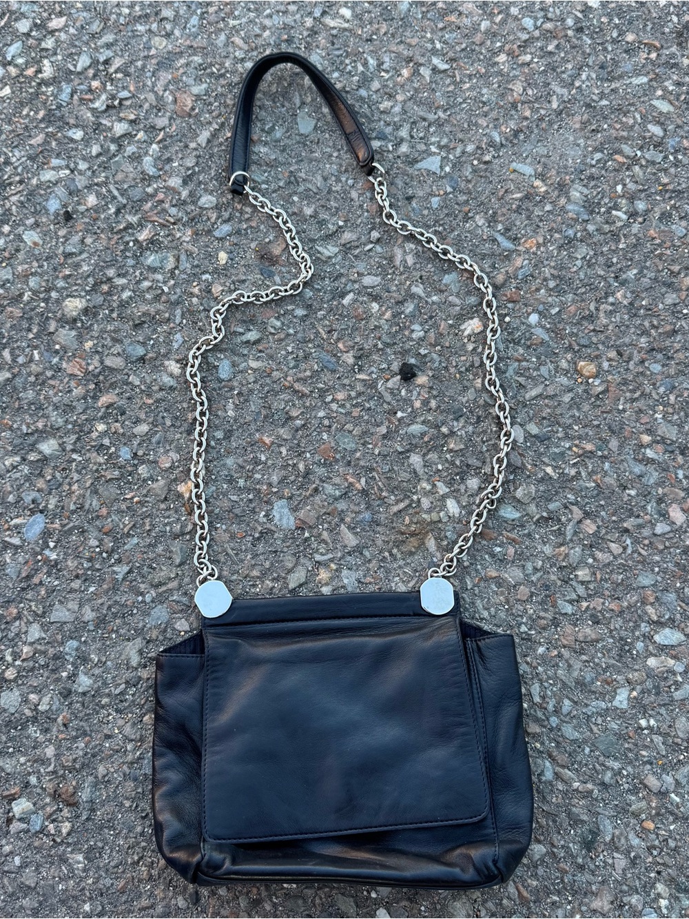 Vintage Andrea Mabiani Small Crossbody Shoulder Bag Black Leather Italy Y2K 90s